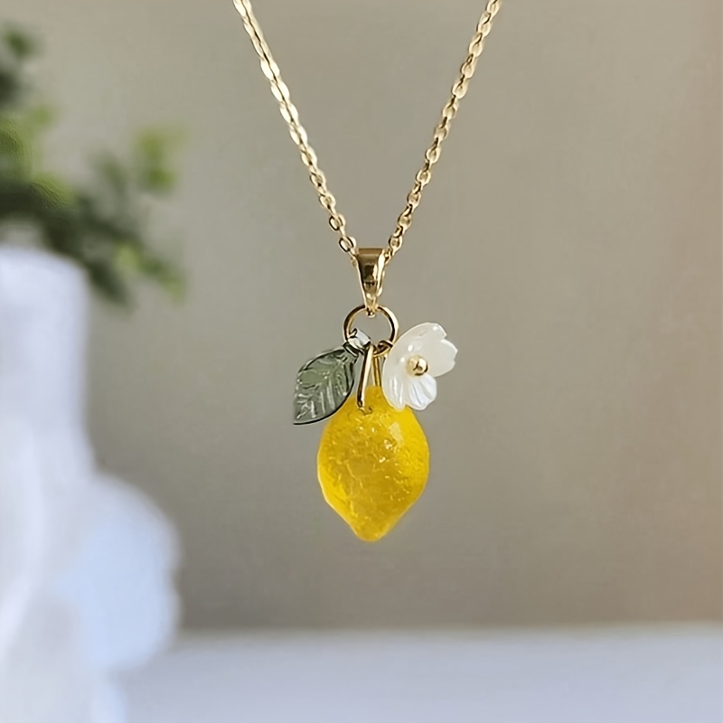 Resin Art Store - 1 Stück frische, süße Zitronenblüten-Halskette mit
