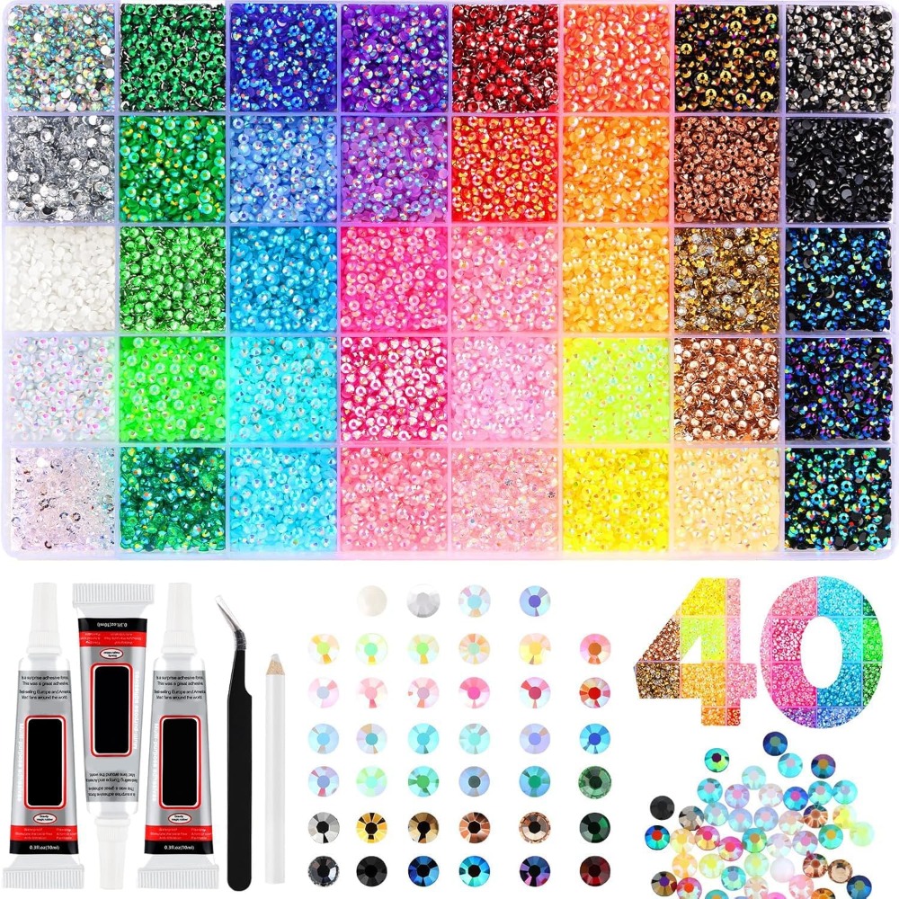 Resin Art Book - 40 Farben Harz-Strassstein-Set mit 3 Klebstiften