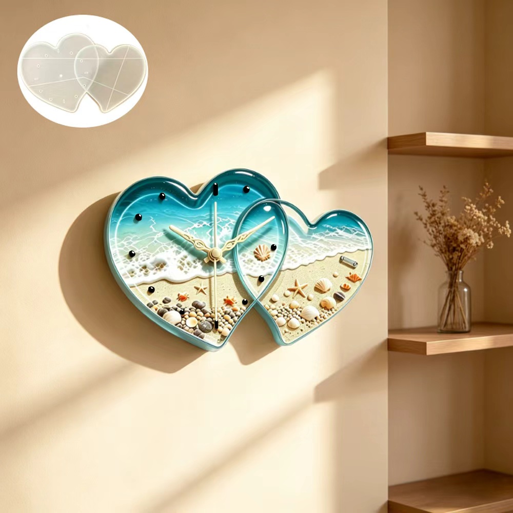 Resin Art Clock - Herzförmige Uhr aus Harz-Silikonform, Liebesform-Uhr aus