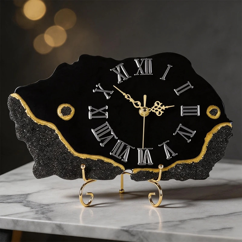 Schwarze Kristall-Chip-Uhr mit – Resin Art Clock Bewertung und Preis